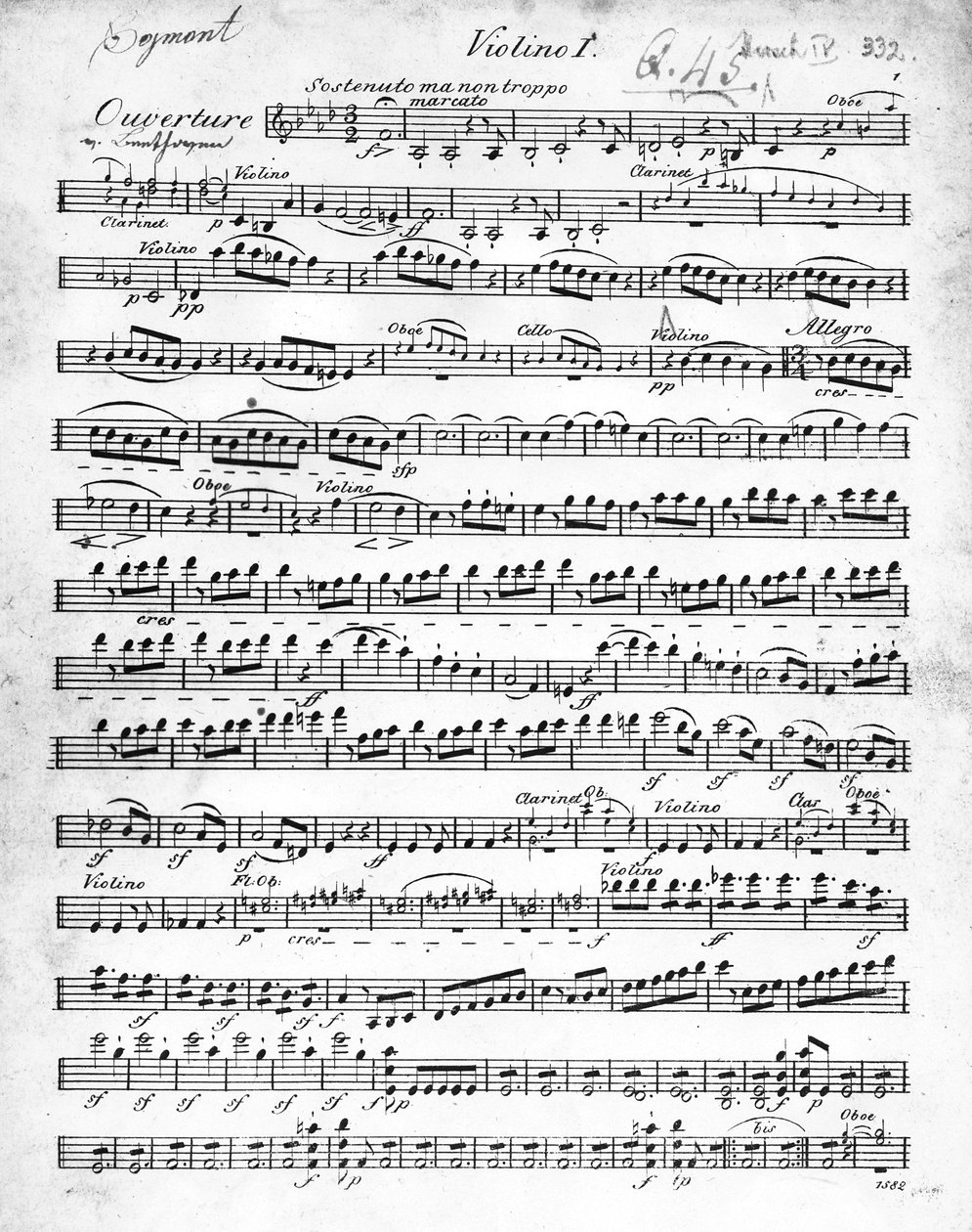 Sheet Music for the Overture to 'Egmont' by Ludwig van Beethoven